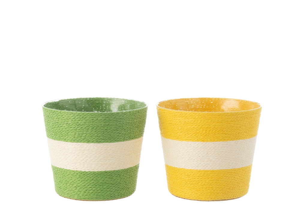 Cordes pour pots de fleurs à rayures en papier/PET jaune/vert