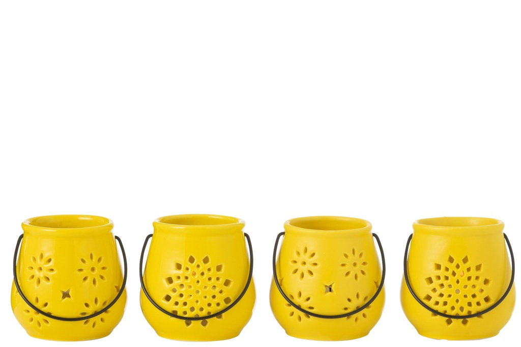 Tealightholder Bucket Motives Porcelain Yellow