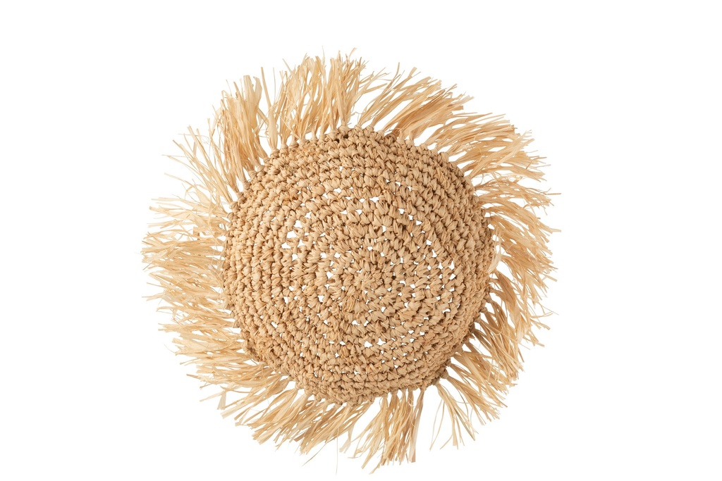 Coussin rond en raphia naturel
