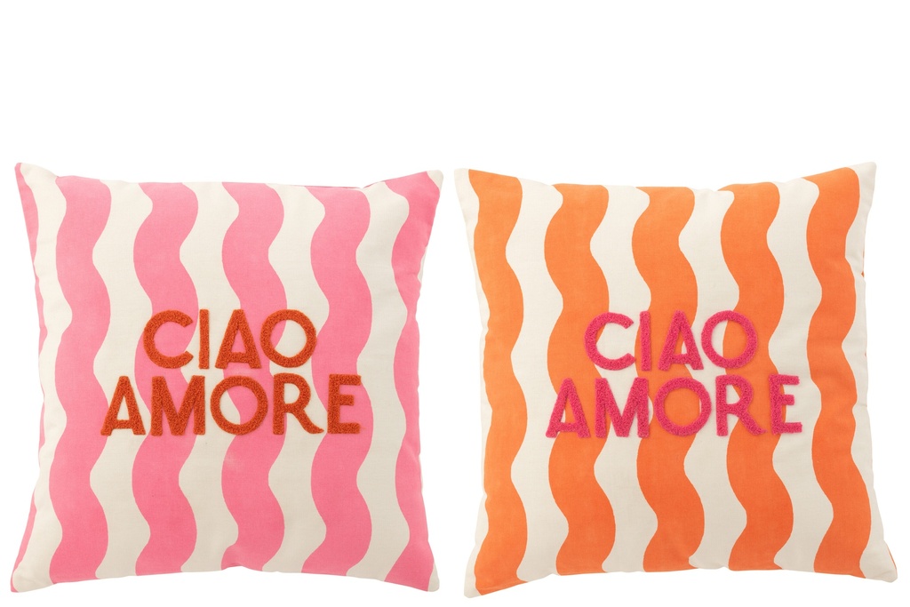 Coussin Ciao Amore Coton Rose/Orange