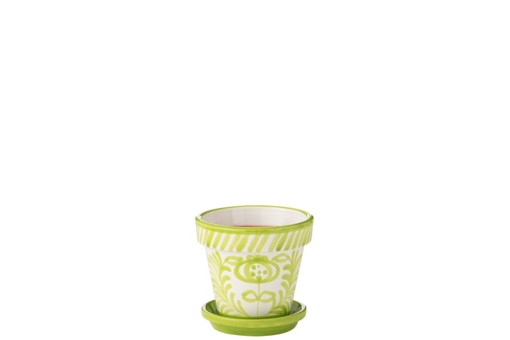 Flowerpot+Plate Granada Handmade/Handpainted Ceramic Green/White