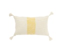 Coussin Rectangle Rayures+Pompons Coton Blanc/Jaune