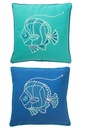 Coussin Carré Poisson Coton Bleu/Azur