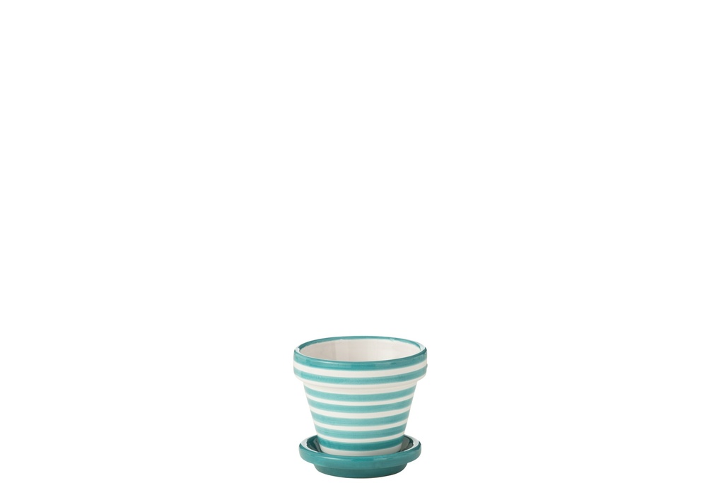 Flowerpot+Plate Granada Stripes Handmade/Handpainted Ceramic
