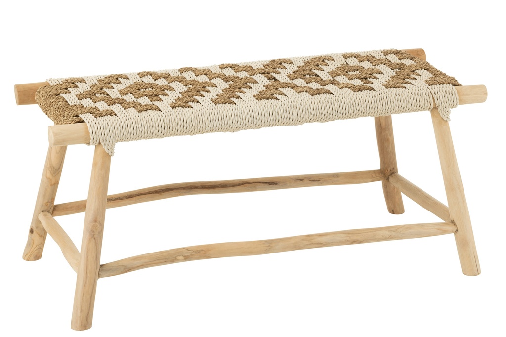 Banc Waverly en teck/jonc de mer naturel/blanc