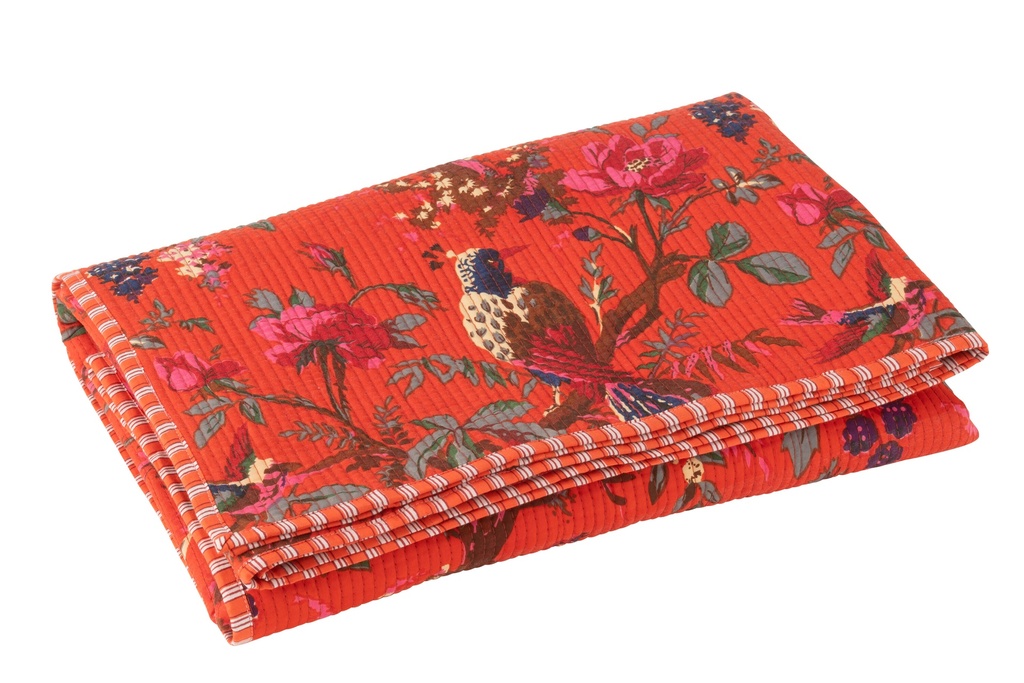 Plaid Oiseaux/Fleurs Velours de Coton Orange