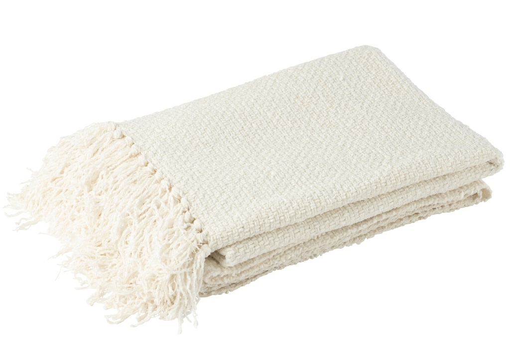 Plaid tissé + franges viscose blanc