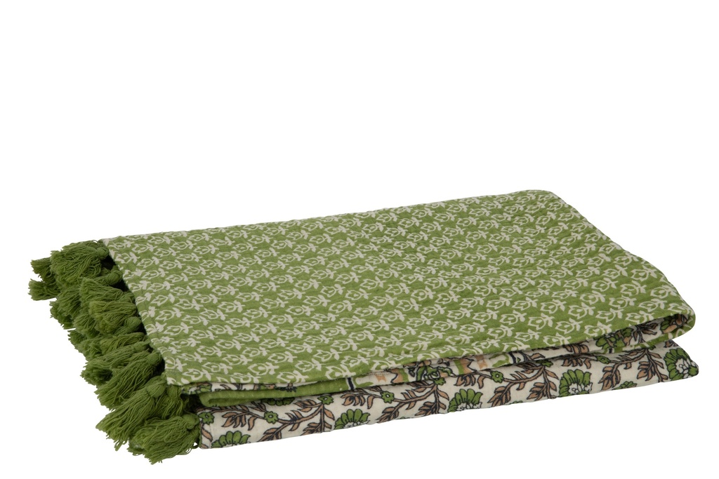 Plaid/Beach Mat Flowers Cotton Green
