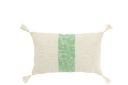 Cushion Rectangle Stripes+Tassels Cotton White/Green