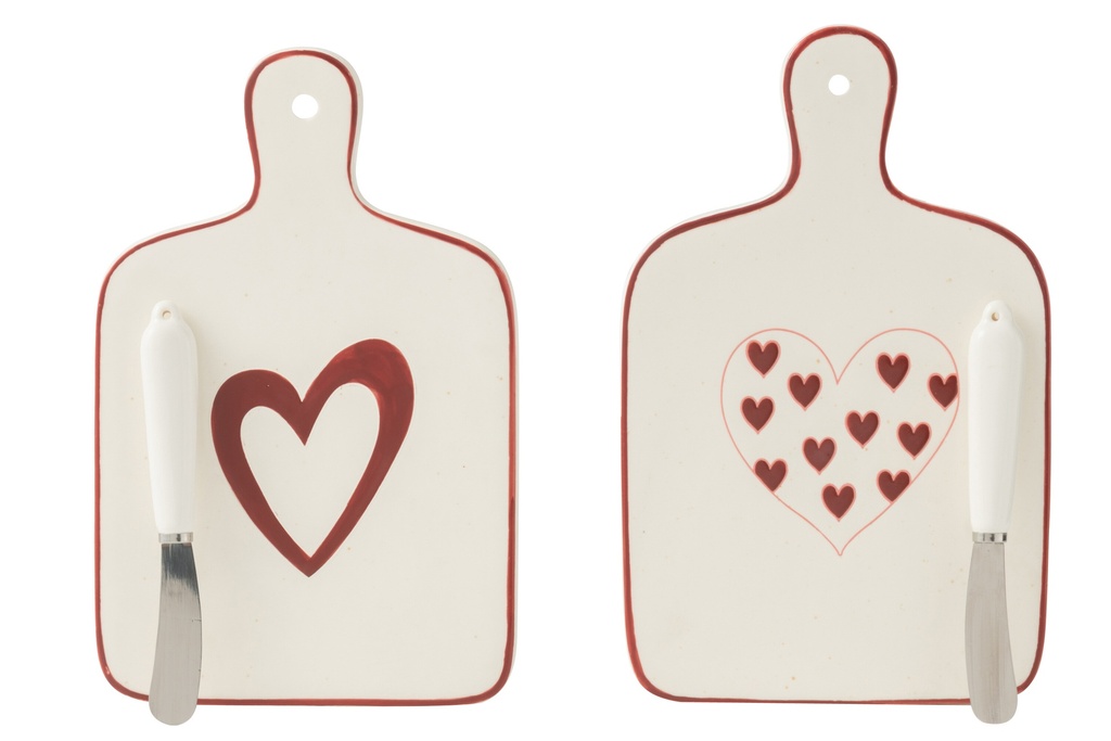 Cutting Board Hearts Porcelain White/Red