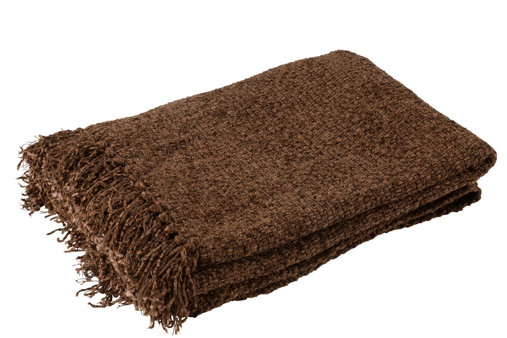 Plaid Woven+Fringes Viscose Dark Brown