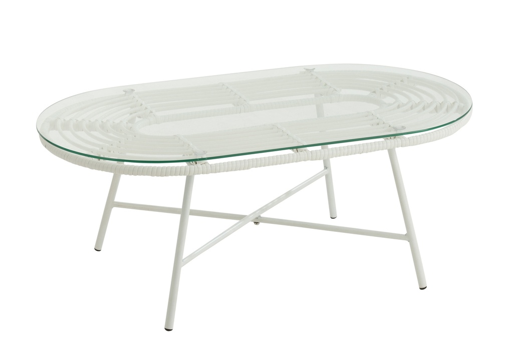 Table basse ovale d'extérieur en métal/verre