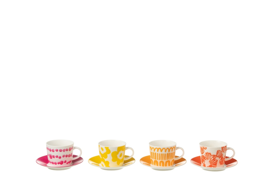 Set Of 4 Coffee Cup+Saucer In