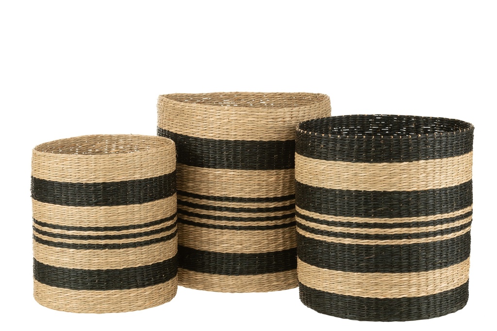Lot de 3 paniers en jonc de mer rayé