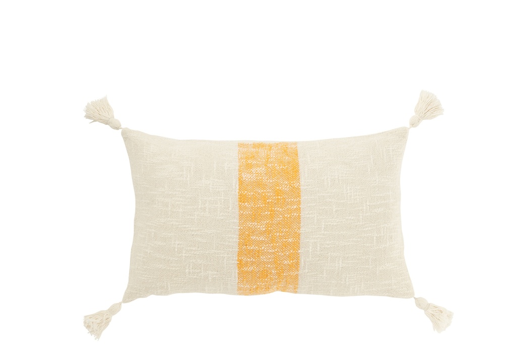 Coussin Rectangle Rayures+Pompons Coton Blanc/Orange