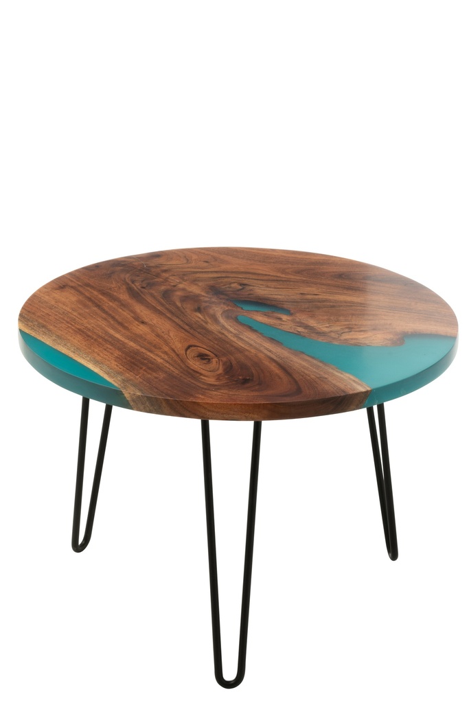 Table d'appoint ronde en bois d'acacia/résine