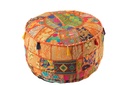 Pouf Rond Motifs+Pompons Coton Orange