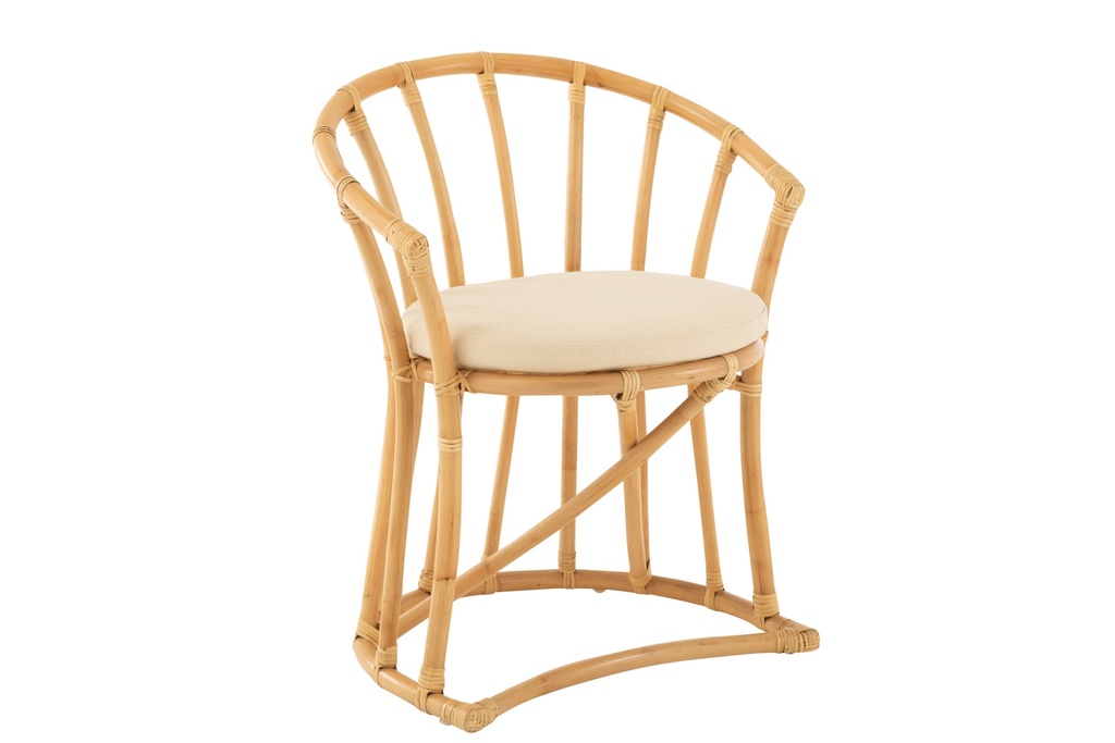 Chaise + Coussin Rotin/Textile Naturel/Blanc
