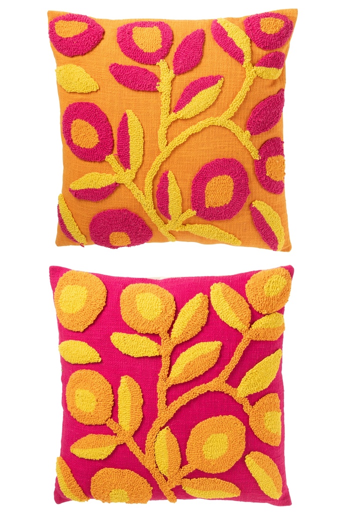 Coussin Carré Broderie Fleurs Coton