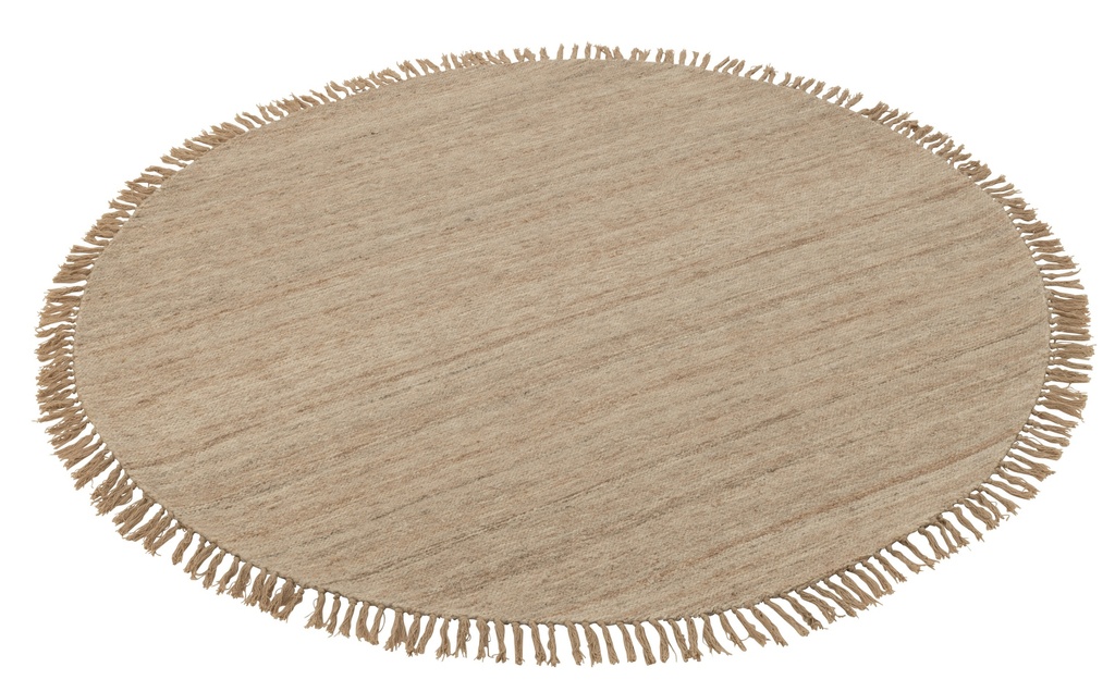 Rug Round+Fringes Semi-Plain Weaving Wool