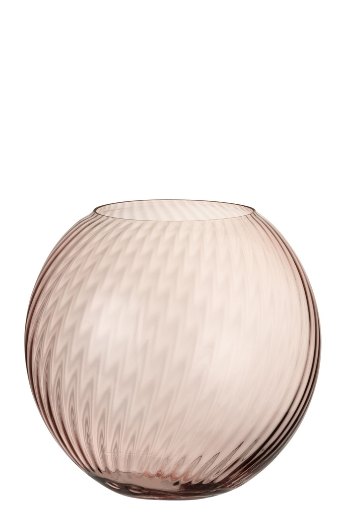 [13969] Vase Round Ridges Glass Pink
