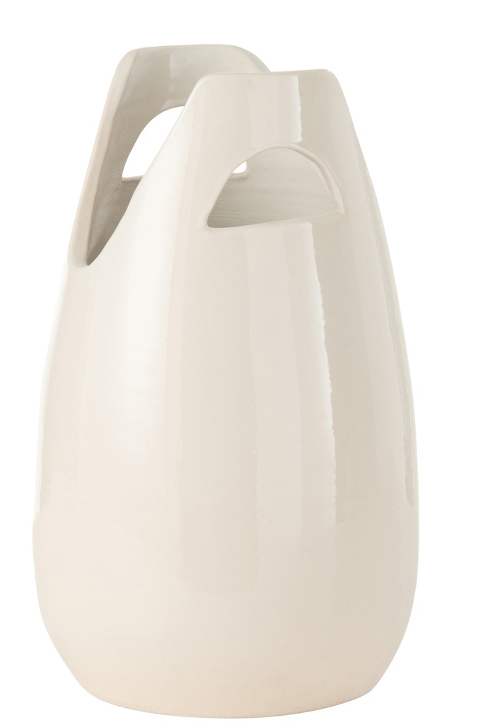 [43143] Vase Anse Céramique Blanc Grand