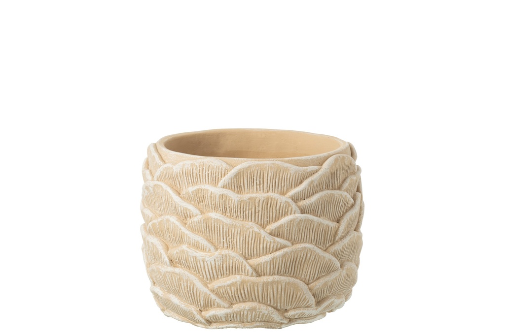 [58020] Pot de fleurs rond en relief en ciment beige