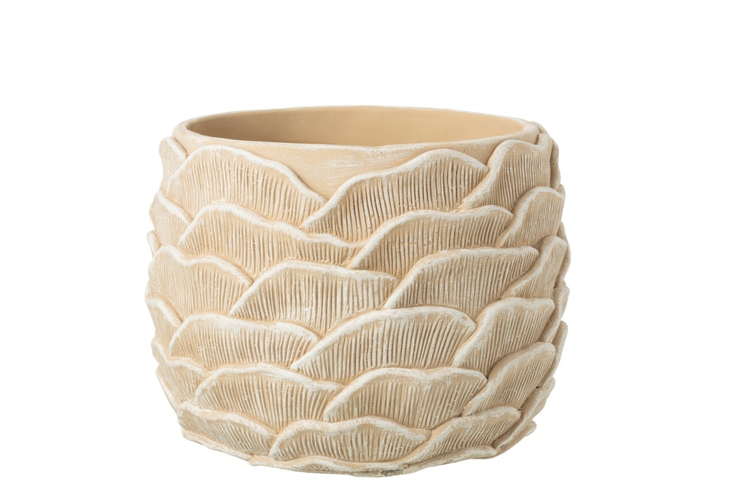[58021] Pot de fleurs rond en relief en ciment beige