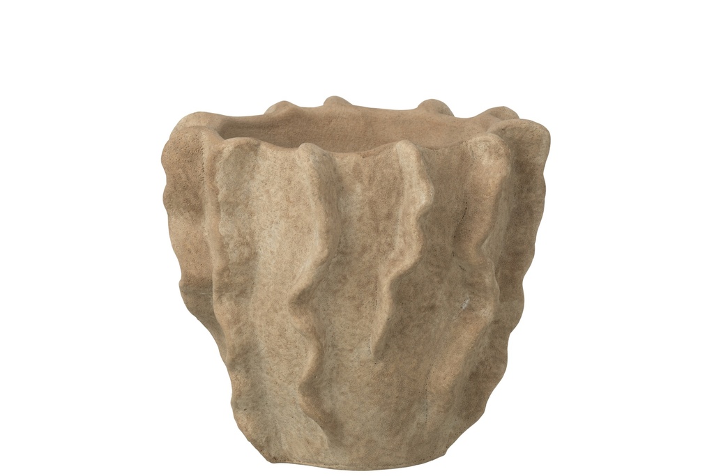 Flowerpot Round Waves Cement Beige