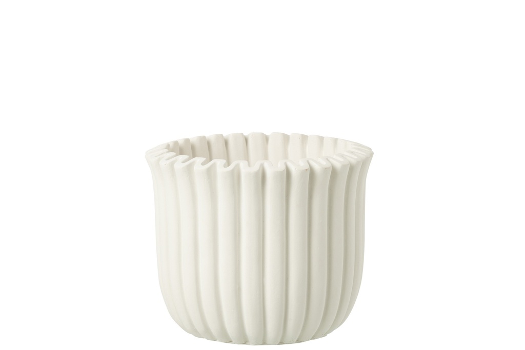 Flowerpot Ribbed Cement White Large