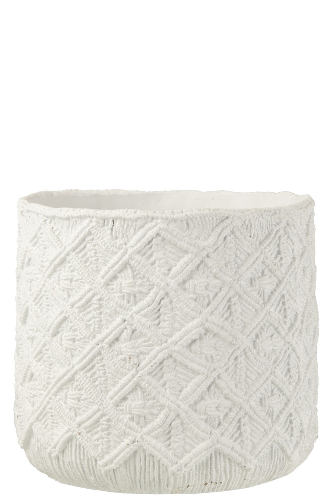 Flowerpot Checkered Cement White Large