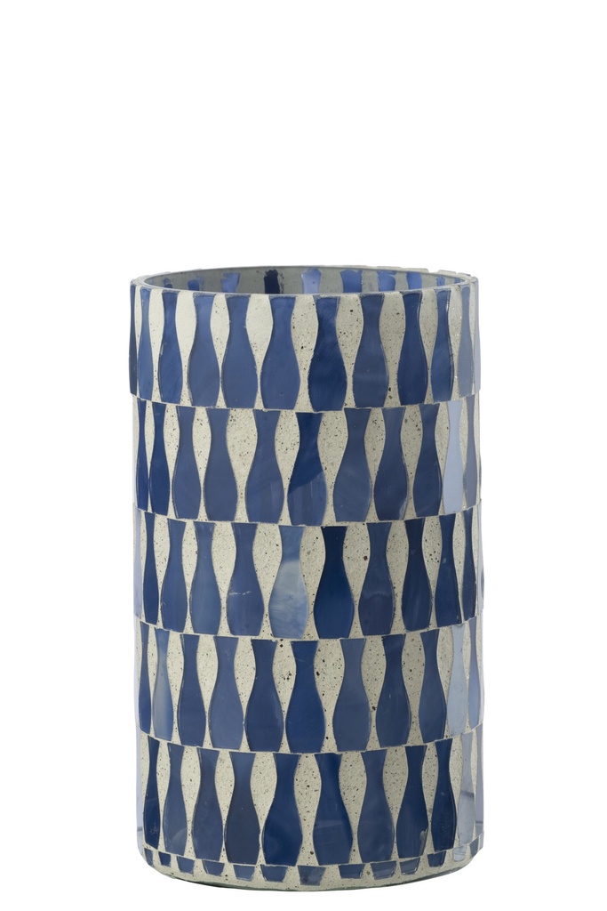Candle Holder Glass Blue/White Large