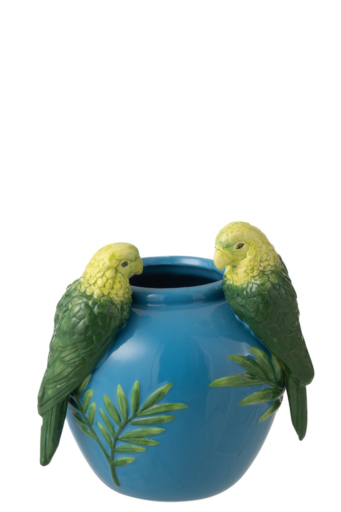 [62993] Vase Parrots Ceramic Green/Blue Small
