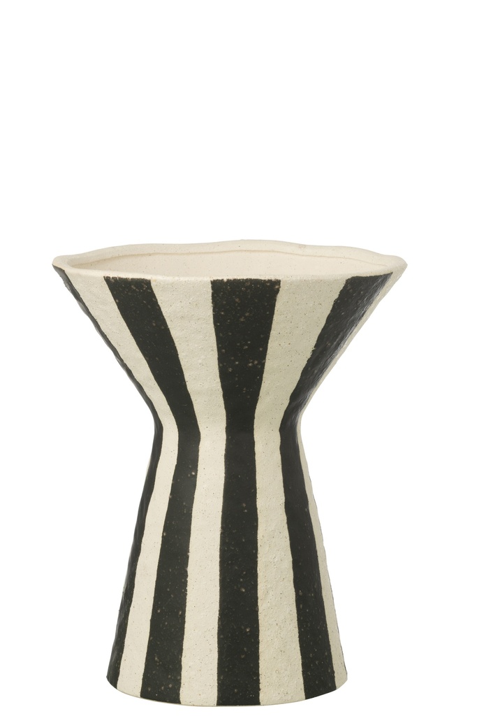 Vase Striped Stoneware Off-White/Black Large