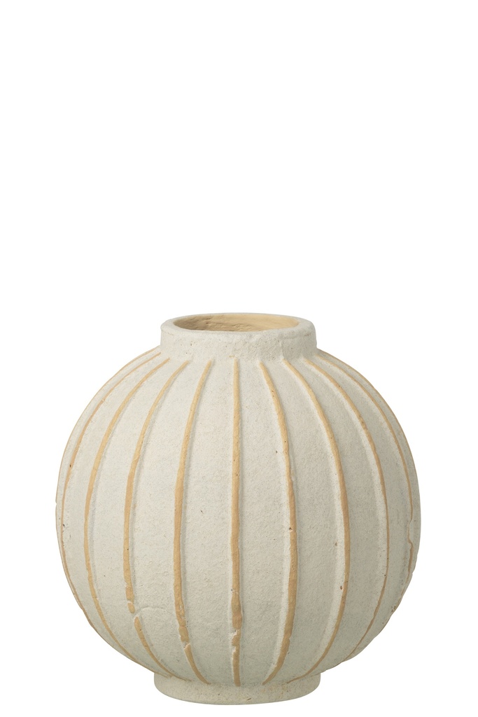 Vase Ball Striped Terracotta Off-White/Beige