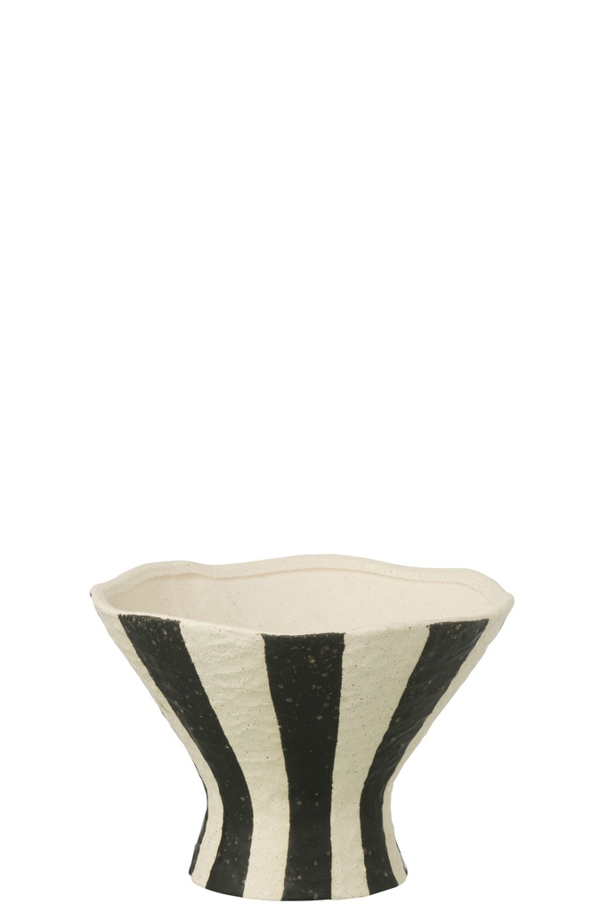Vase Striped Stoneware Off-White/Black Small
