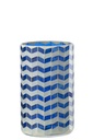 Candle Holder Glass Blue/White Large