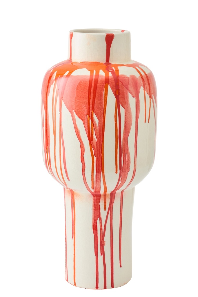 Floor Vase Striped Ceramic White/Orange