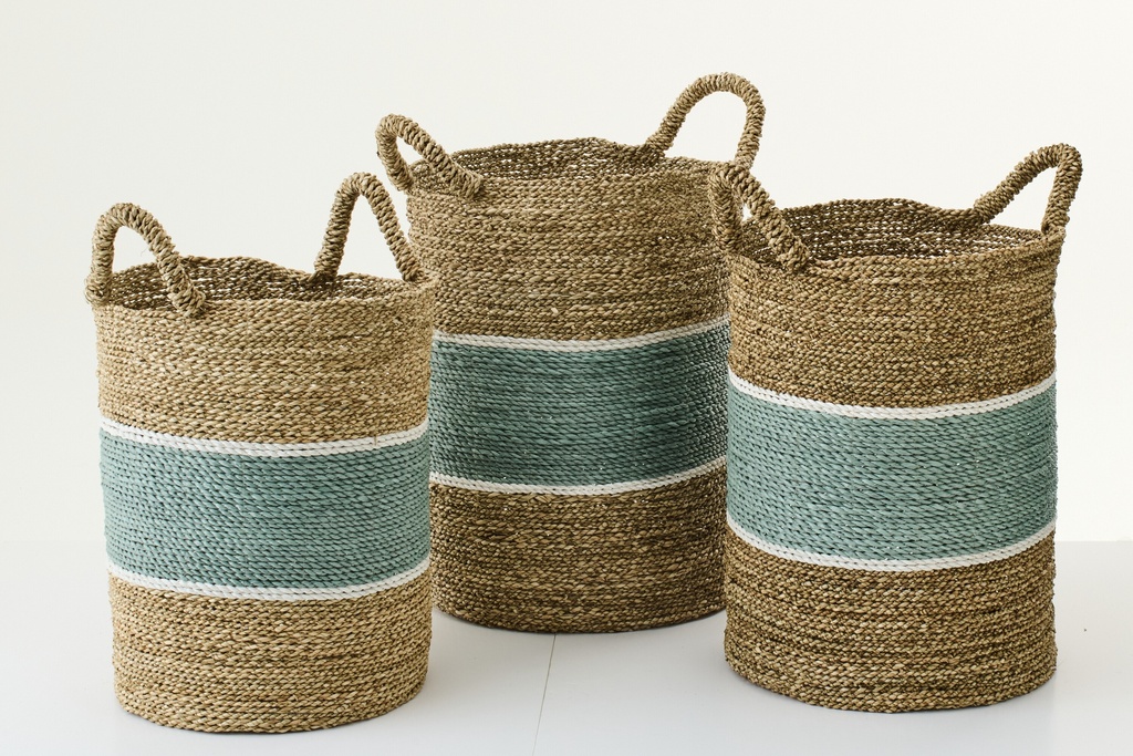 Set Of 3 Basket Striped Seagrass