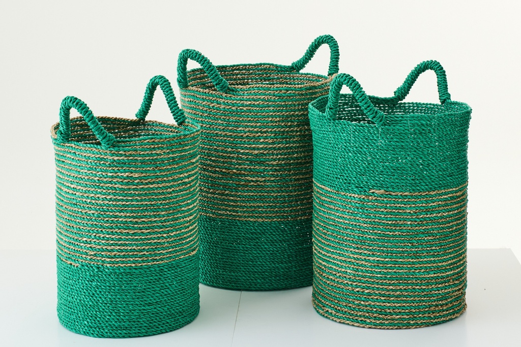 Set Of 3 Basket Striped Raffia