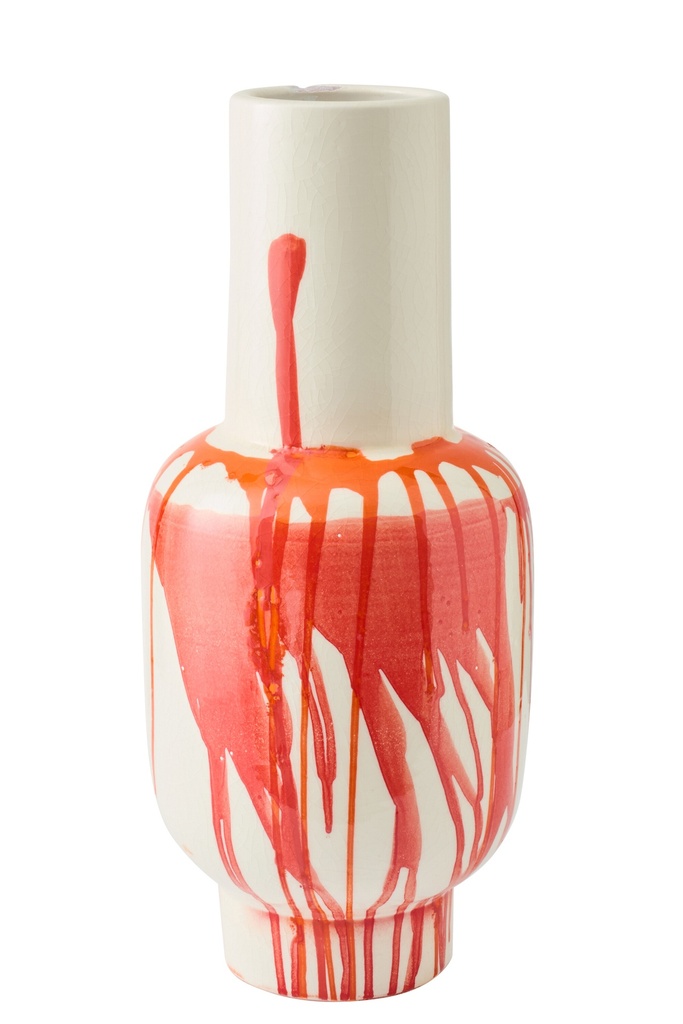 Floor Vase Ceramic Orange/White