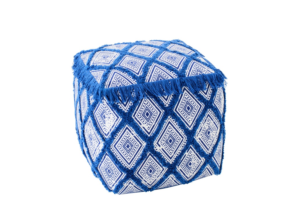 [64810] Pouffe Oriental Pattern Cotton Blue/White