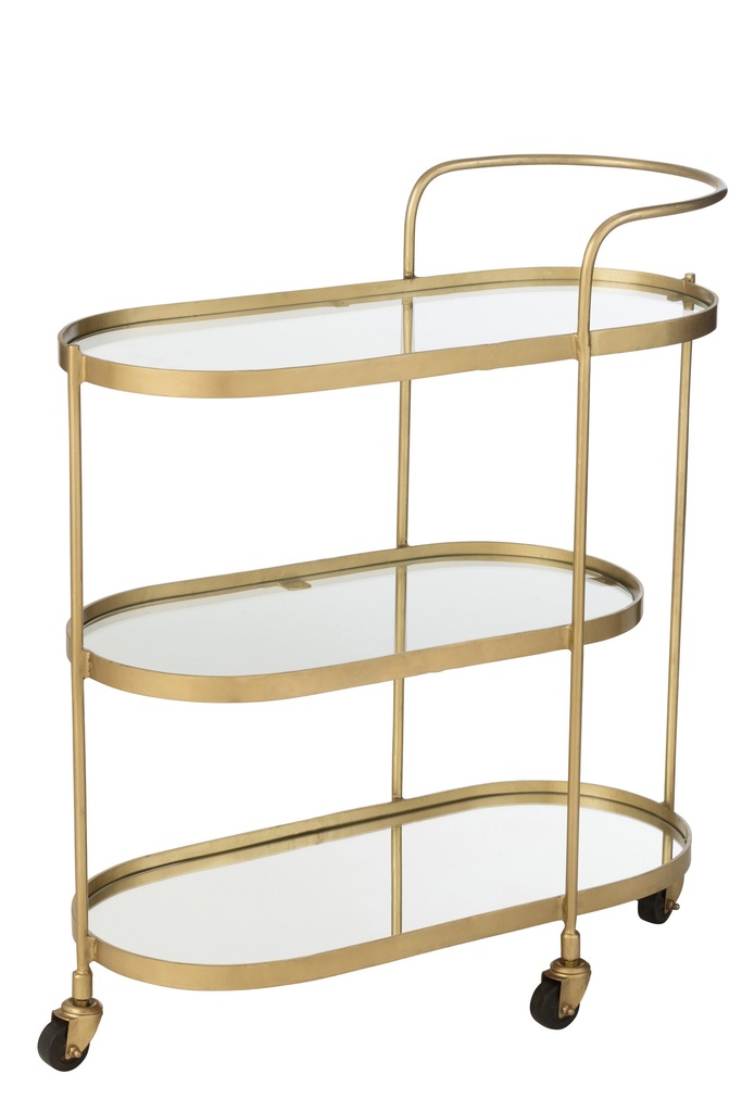 [45846] Bar Cart Oval Metal/Mirror Gold