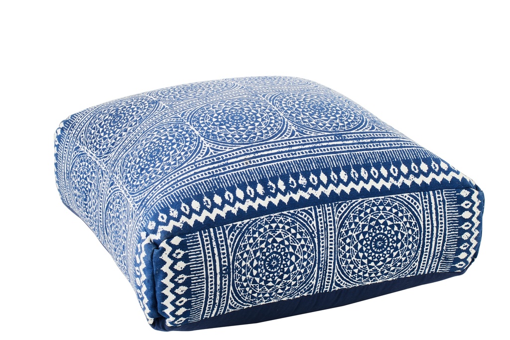 Pouffe Mosaic Cotton Blue/White