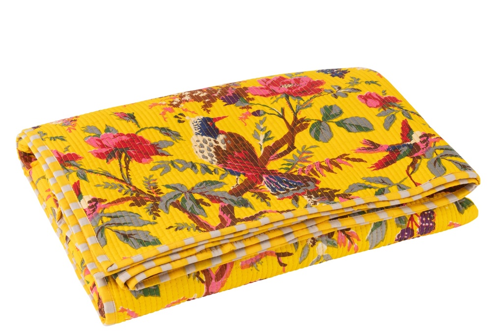 Bedcover Birds/Flowers Cotton Velvet Yellow