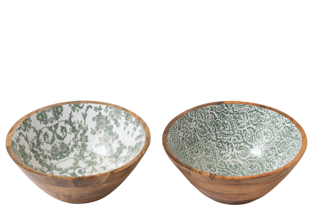 Bowl Mango Wood Green/White Large