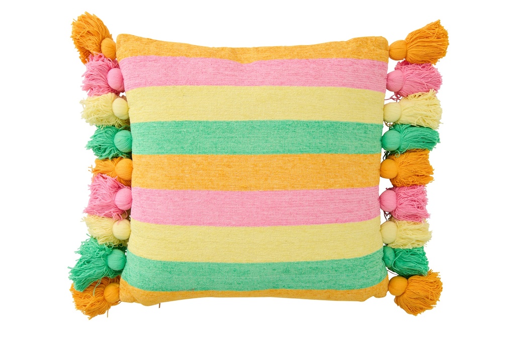 Cushion Tassels Striped Cotton Multi