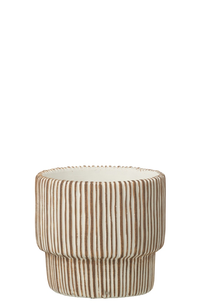 Flowerpot Round Striped Cement White/Dark