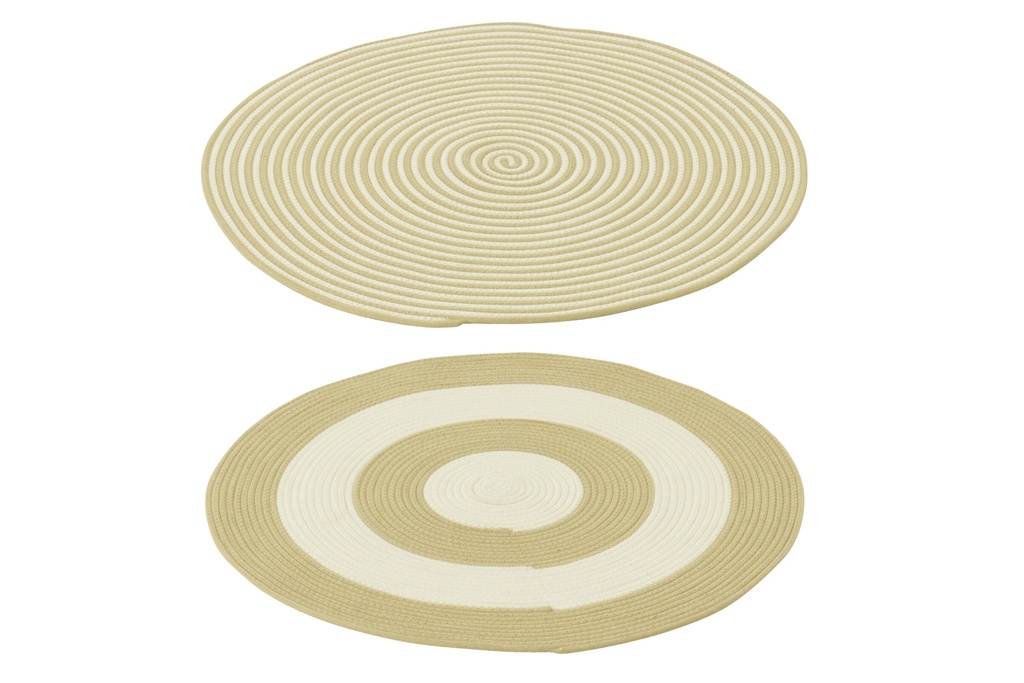 Rug Round Striped Polyester Natural/White