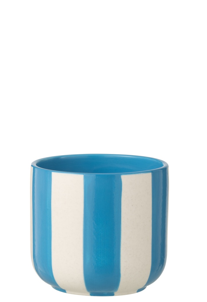 Flowerpot Striped Ceramic Blue/White Large